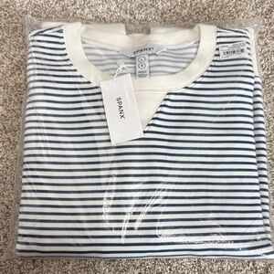 SPANX Navy and White Striped Air Essentials Crewneck